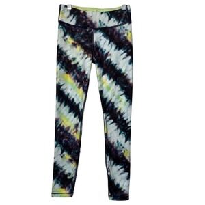 Athleta Girl Chit Chat Tight Leggings Tie‎ Dye Black Lime Green Size L 12